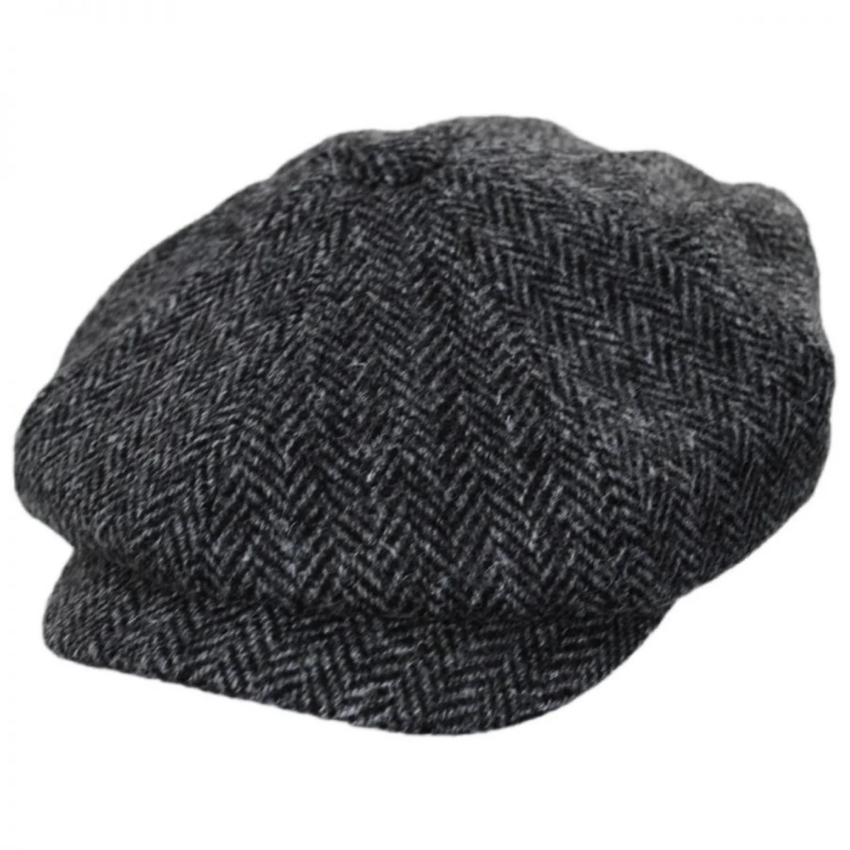Carloway Harris Tweed Wool Herringbone Newsboy Cap - Grey