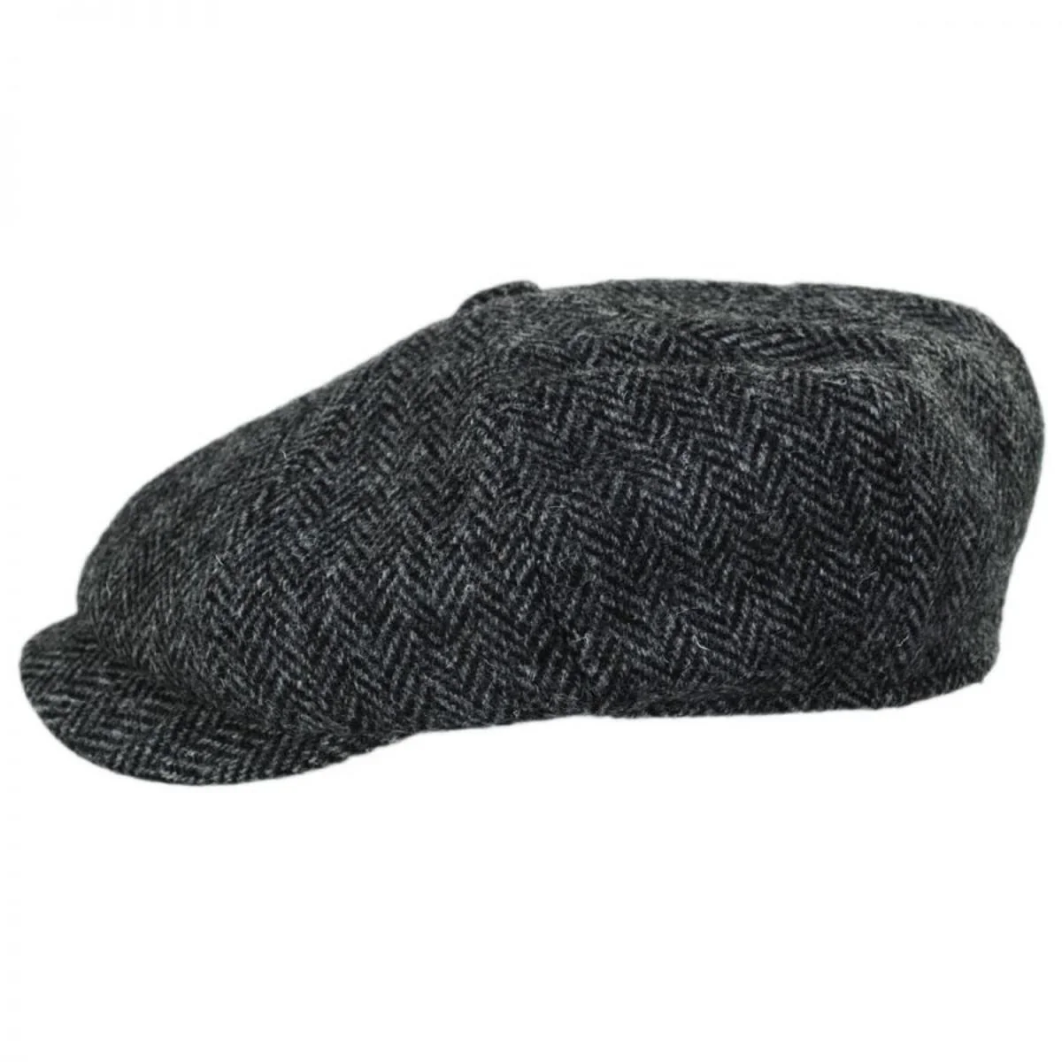 Carloway Harris Tweed Wool Herringbone Newsboy Cap - Grey - Image 3