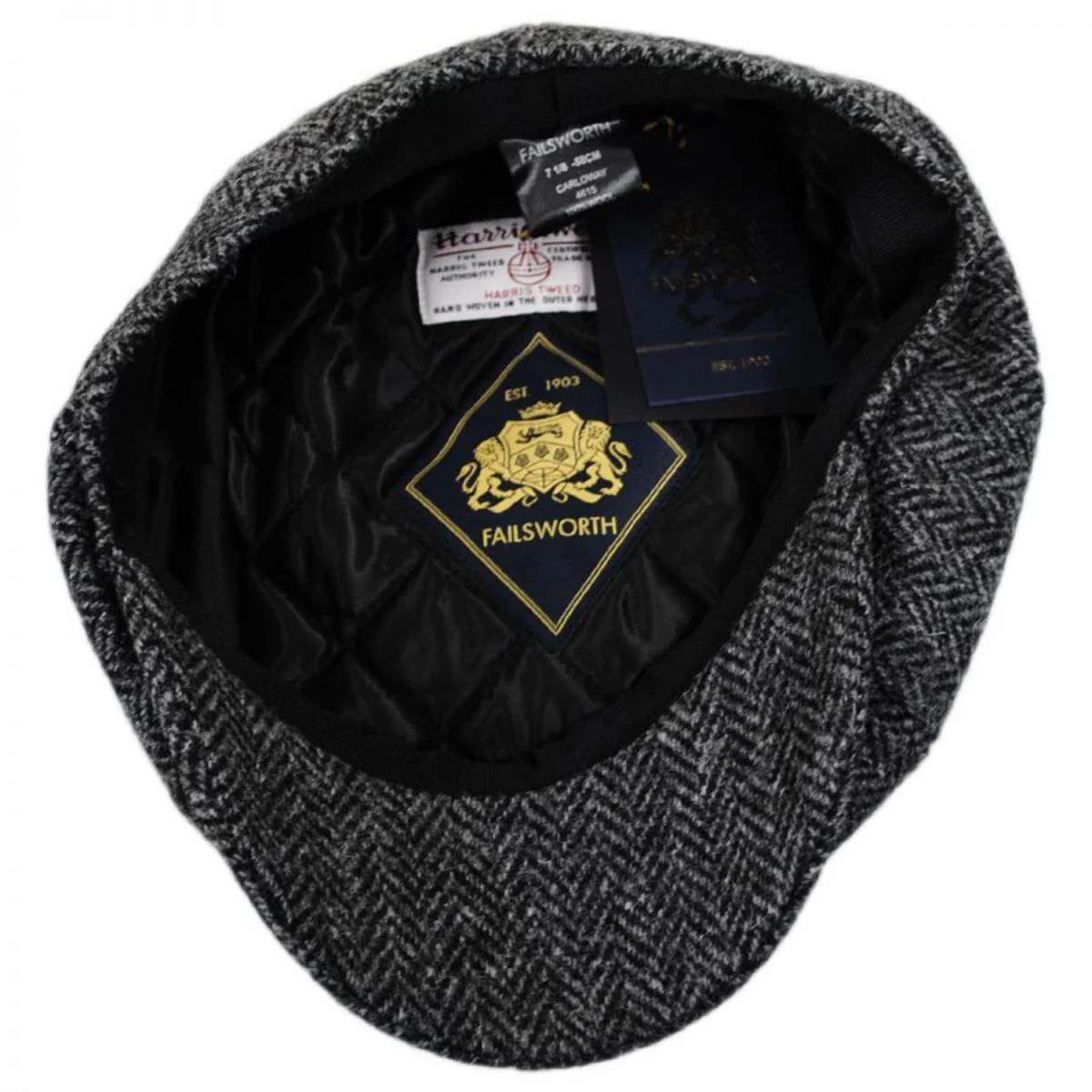 Carloway Harris Tweed Wool Herringbone Newsboy Cap - Grey - Image 4