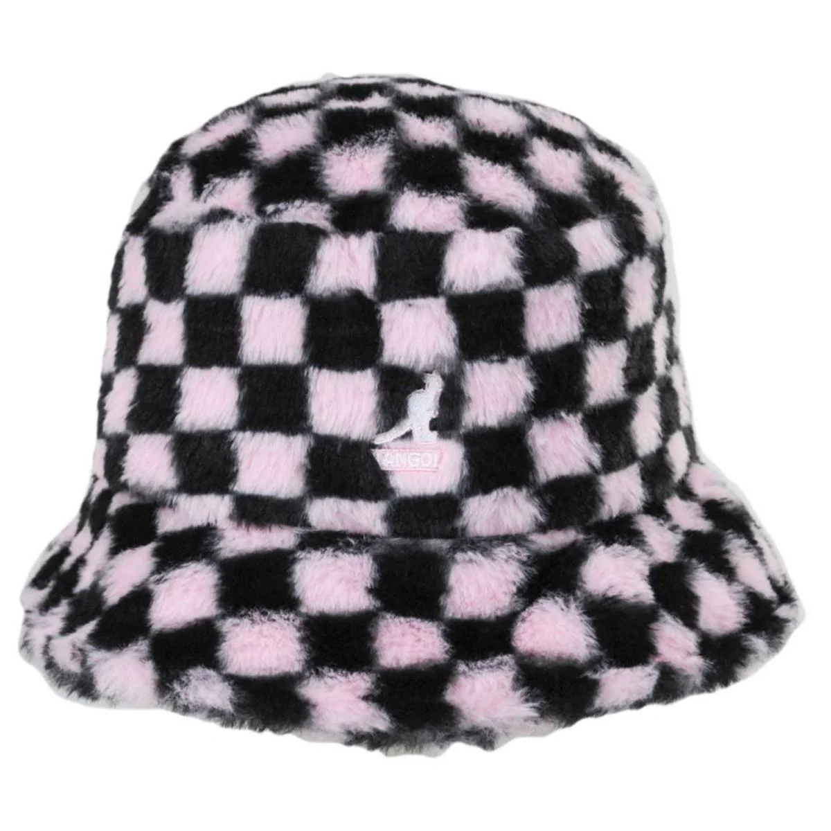 Checkerboard Faux Fur Bucket Hat - Image 2