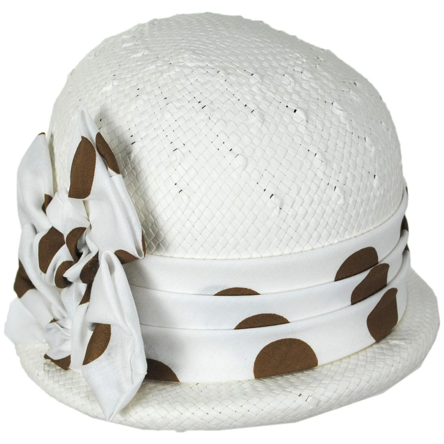 Double Bow Polka Dot Toyo Straw Cloche Hat