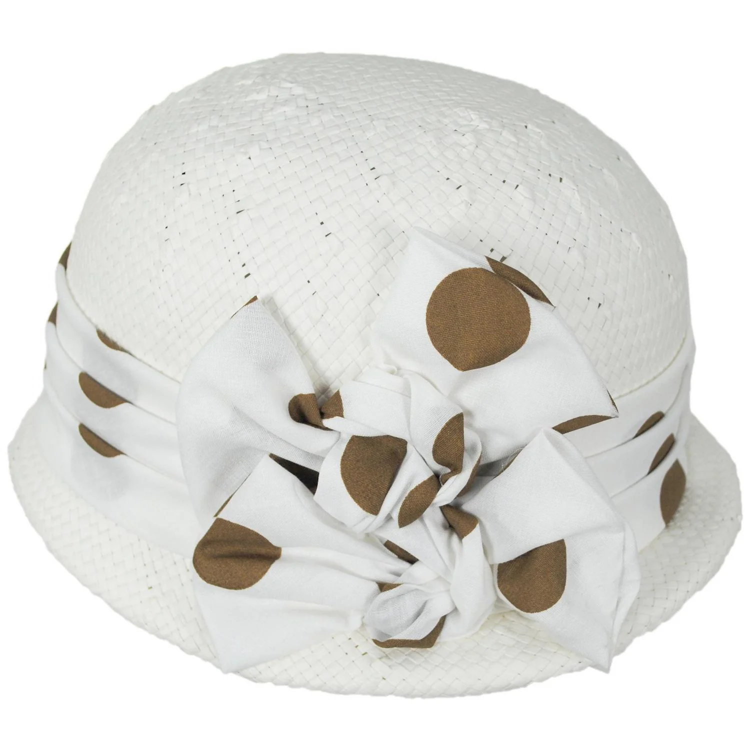 Double Bow Polka Dot Toyo Straw Cloche Hat - Image 3