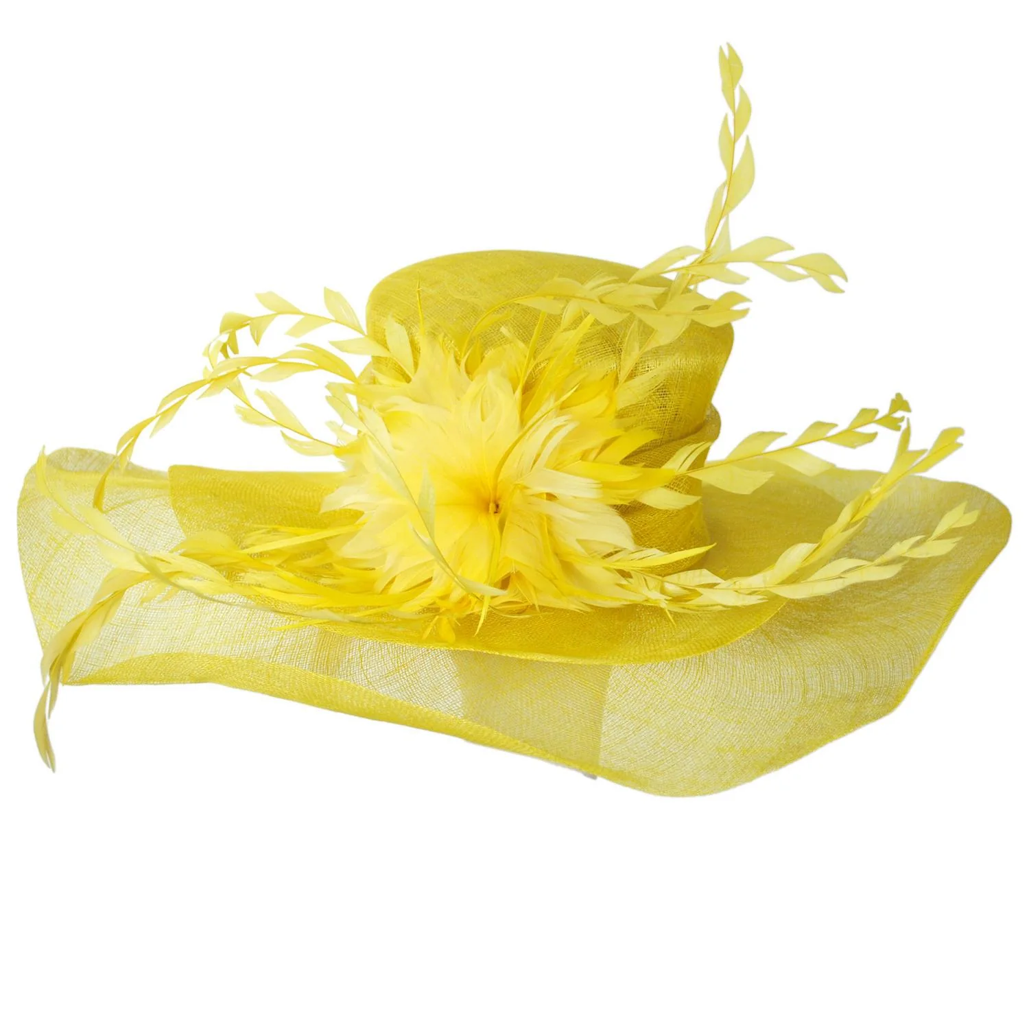 Feather Flower Sinamay Straw Boater Dress Hat