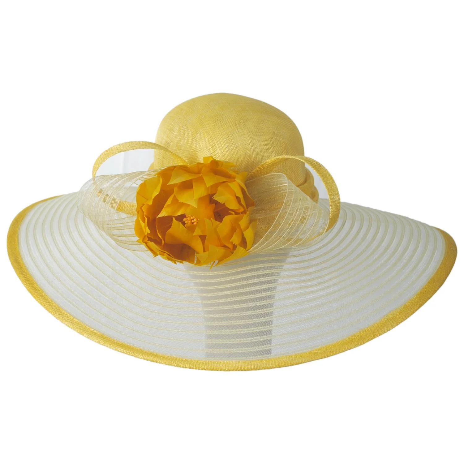 Feather Flower Sinamay Straw & Horsehair Swinger Dress Hat