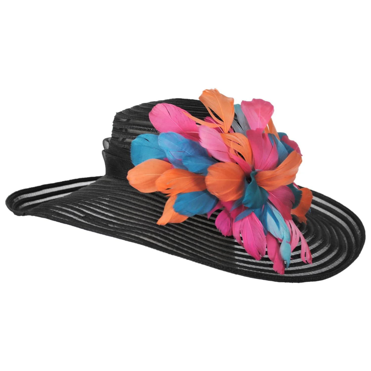 Firework Feather Flower Horsehair Boater Dress Hat - Image 3
