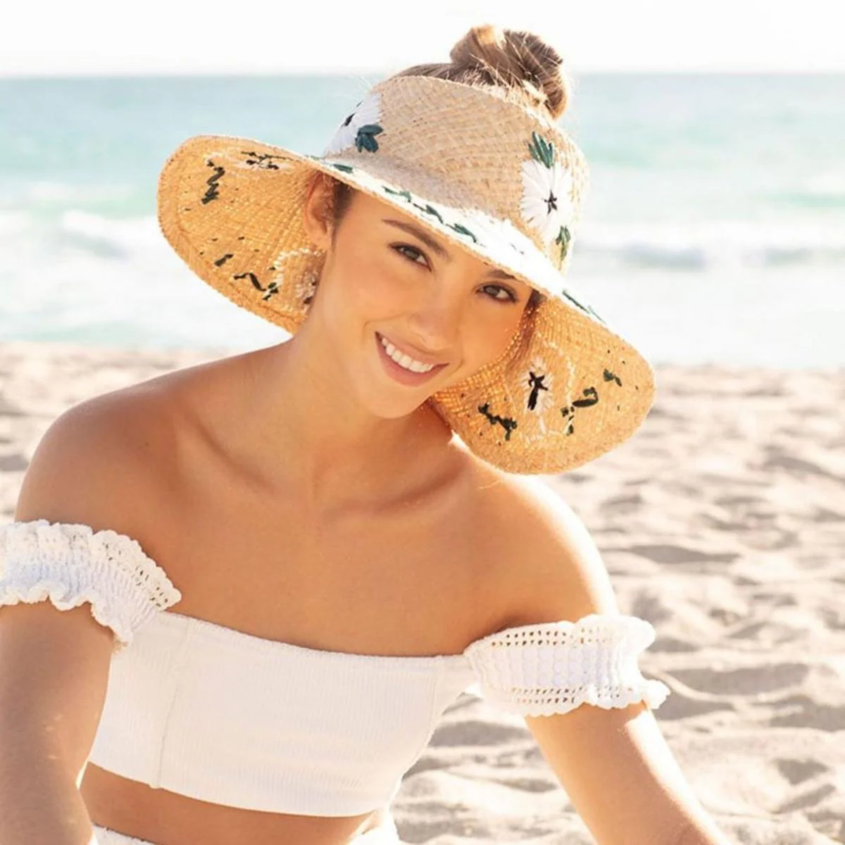 Fleur Raffia Straw Crownless Hat - Image 2