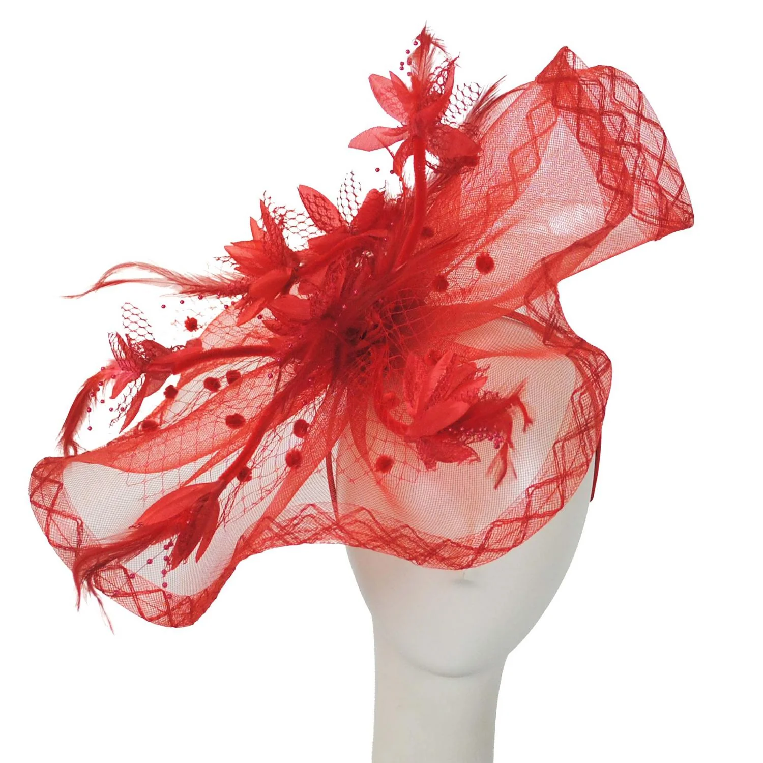 Floral Feathered Mesh Fascinator Hat - Image 18