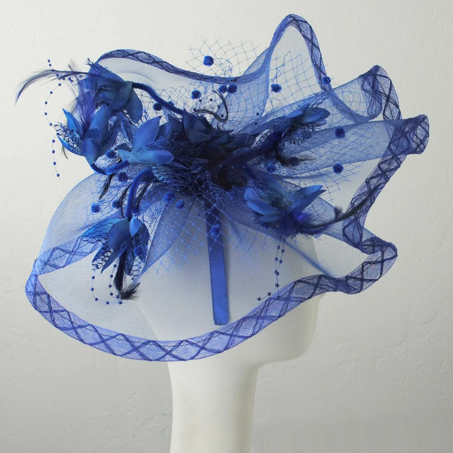 Floral Feathered Mesh Fascinator Hat - Image 3