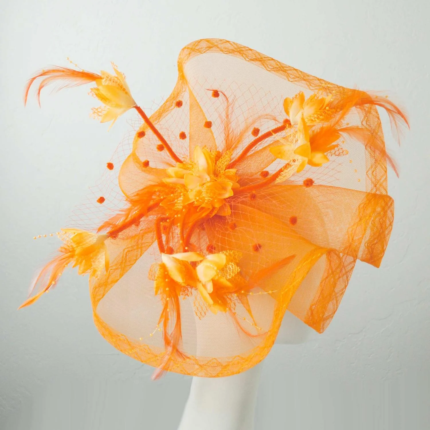 Floral Feathered Mesh Fascinator Hat - Image 7