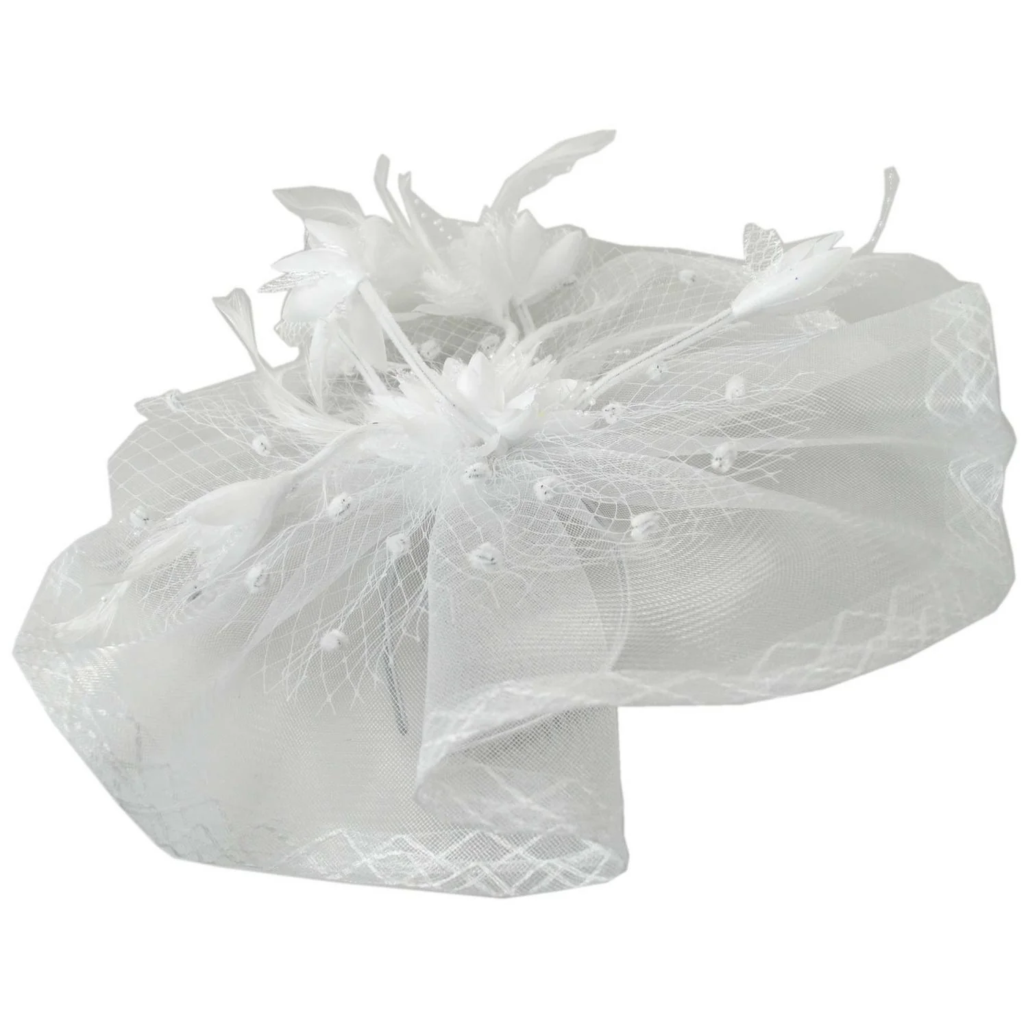 Floral Feathered Mesh Fascinator Hat - Image 9