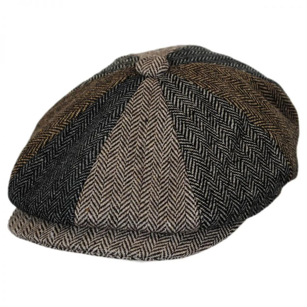 Herringbone Patchwork Wool Blend Newsboy Cap