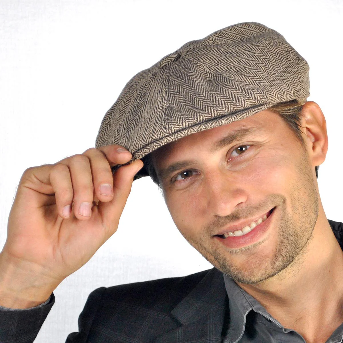 Herringbone Wool Blend Newsboy Cap - Image 2