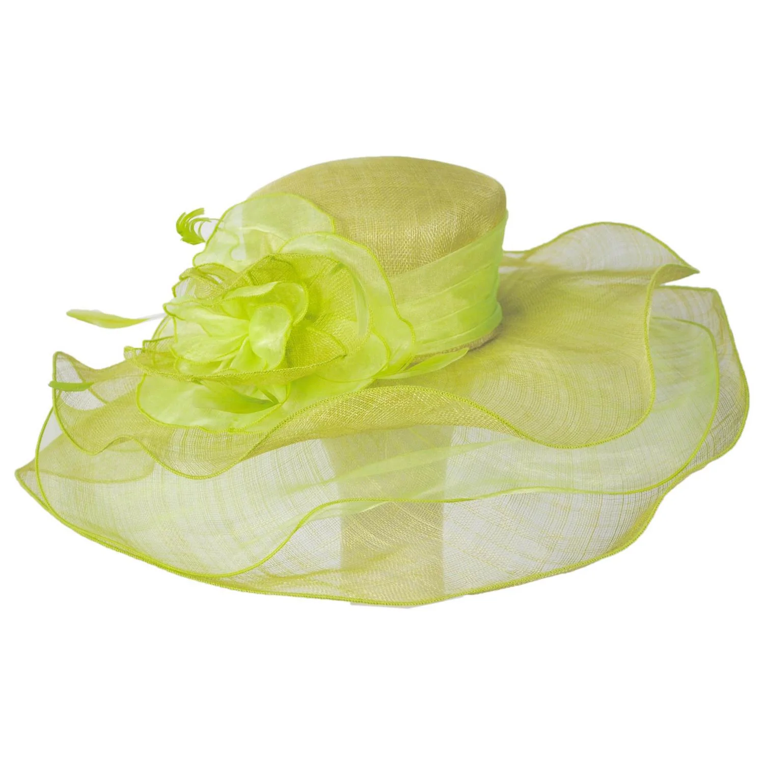 Organza Flower Triple Layer Sinamay Straw Boater Dress Hat - Image 10
