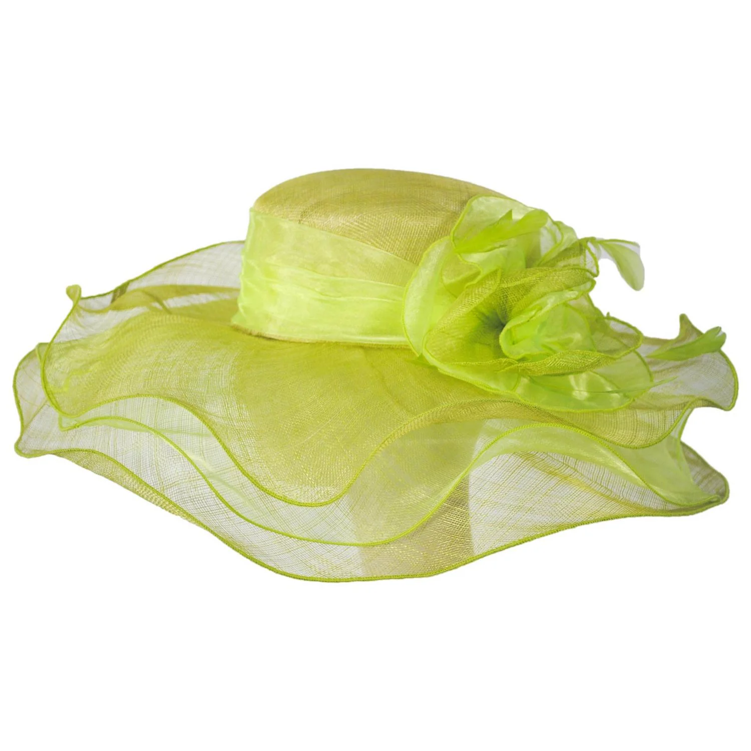 Organza Flower Triple Layer Sinamay Straw Boater Dress Hat - Image 11