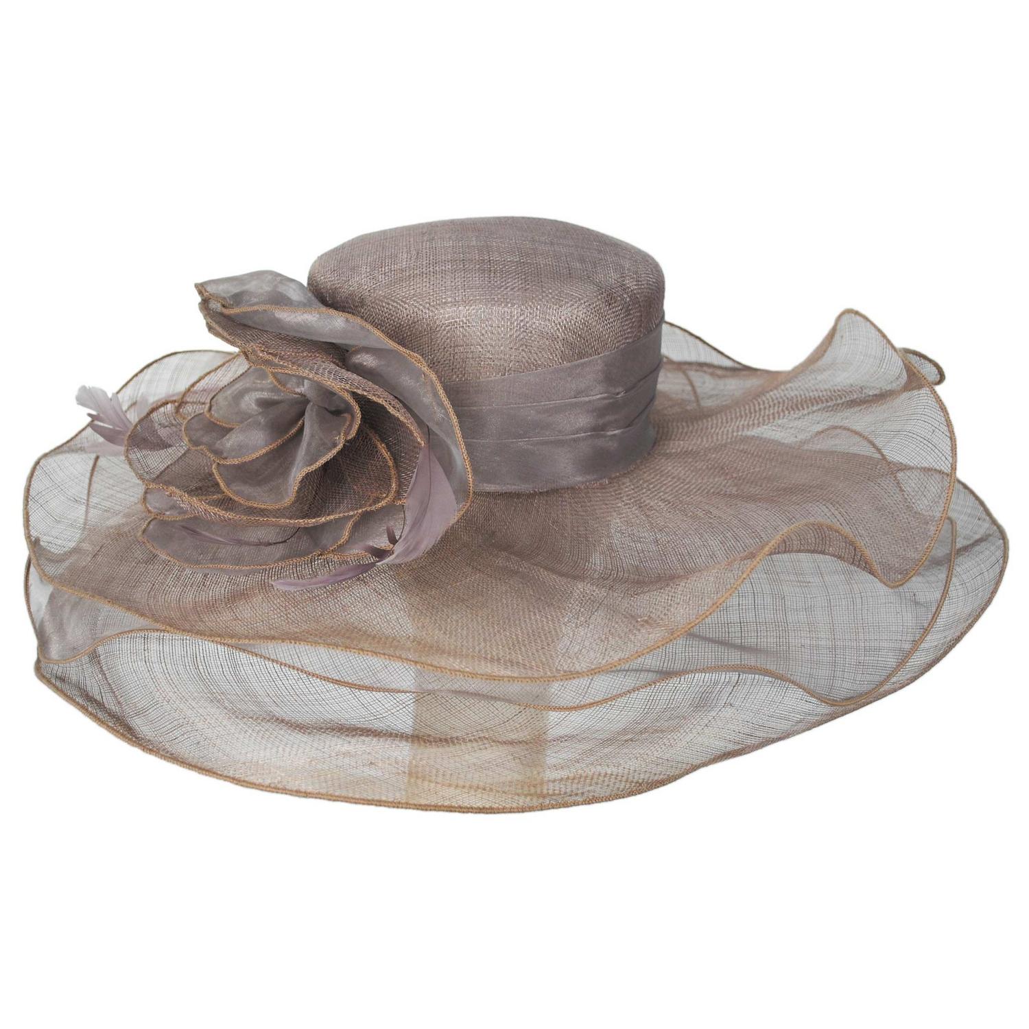 Organza Flower Triple Layer Sinamay Straw Boater Dress Hat - Image 2