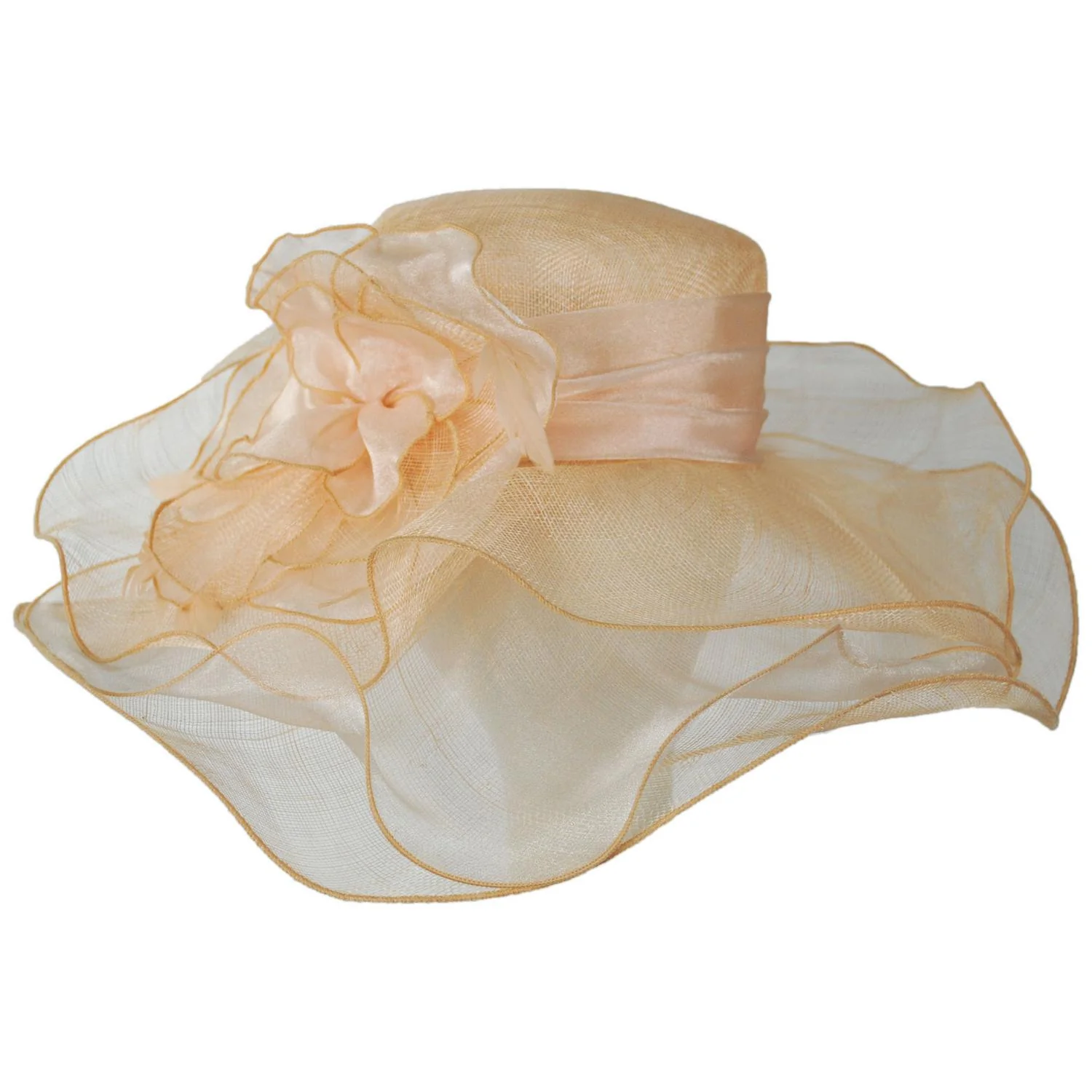 Organza Flower Triple Layer Sinamay Straw Boater Dress Hat - Image 5