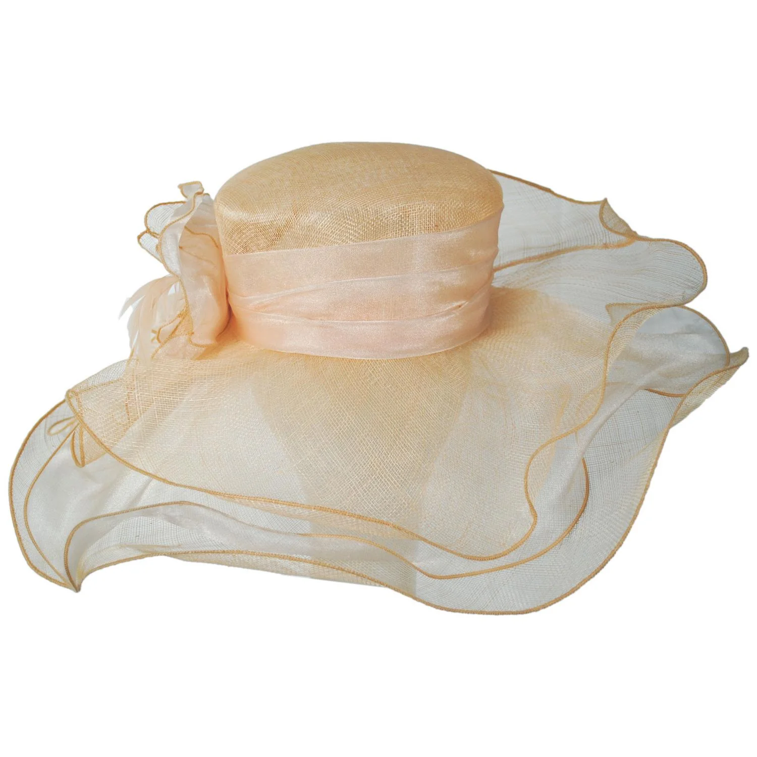 Organza Flower Triple Layer Sinamay Straw Boater Dress Hat - Image 6