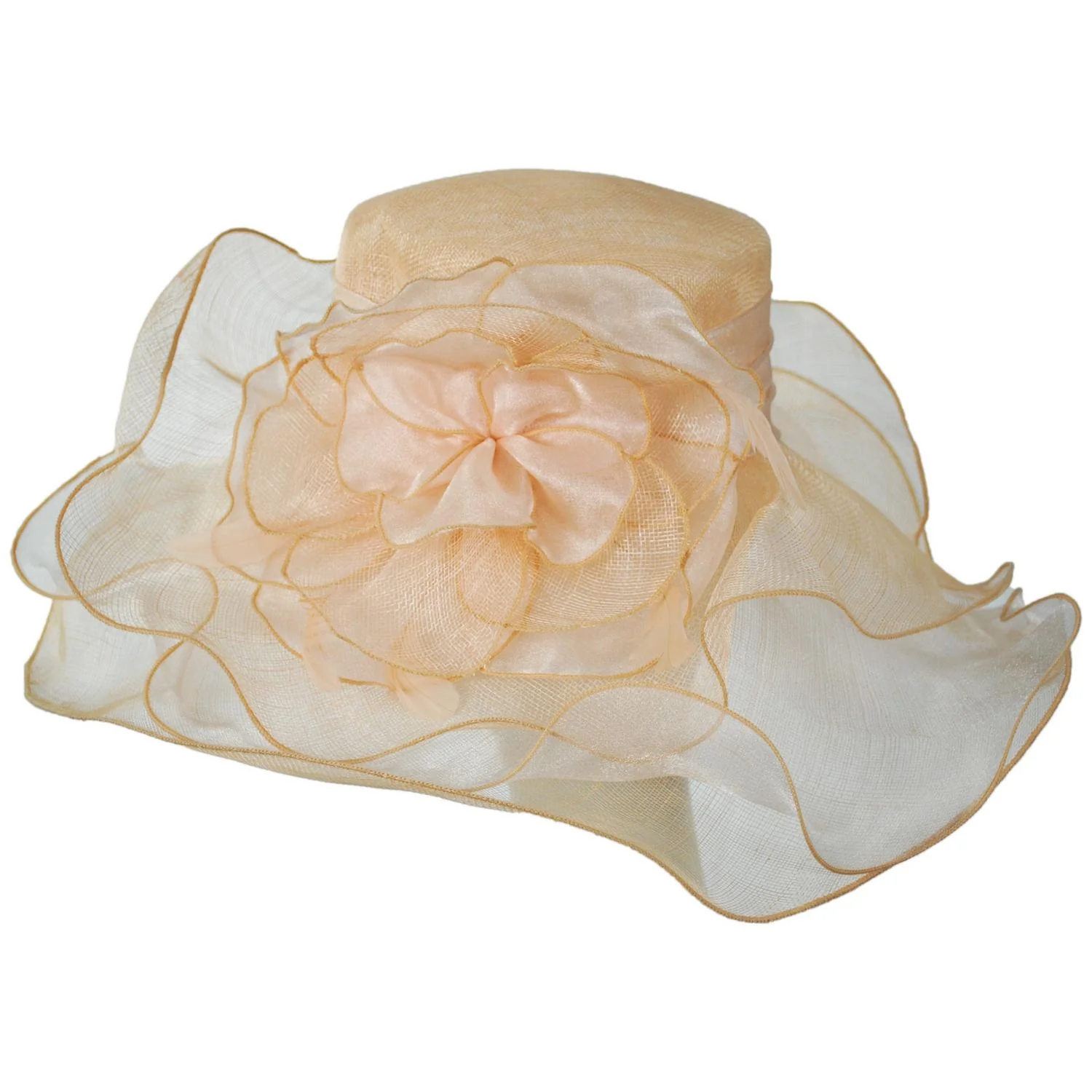 Organza Flower Triple Layer Sinamay Straw Boater Dress Hat - Image 7