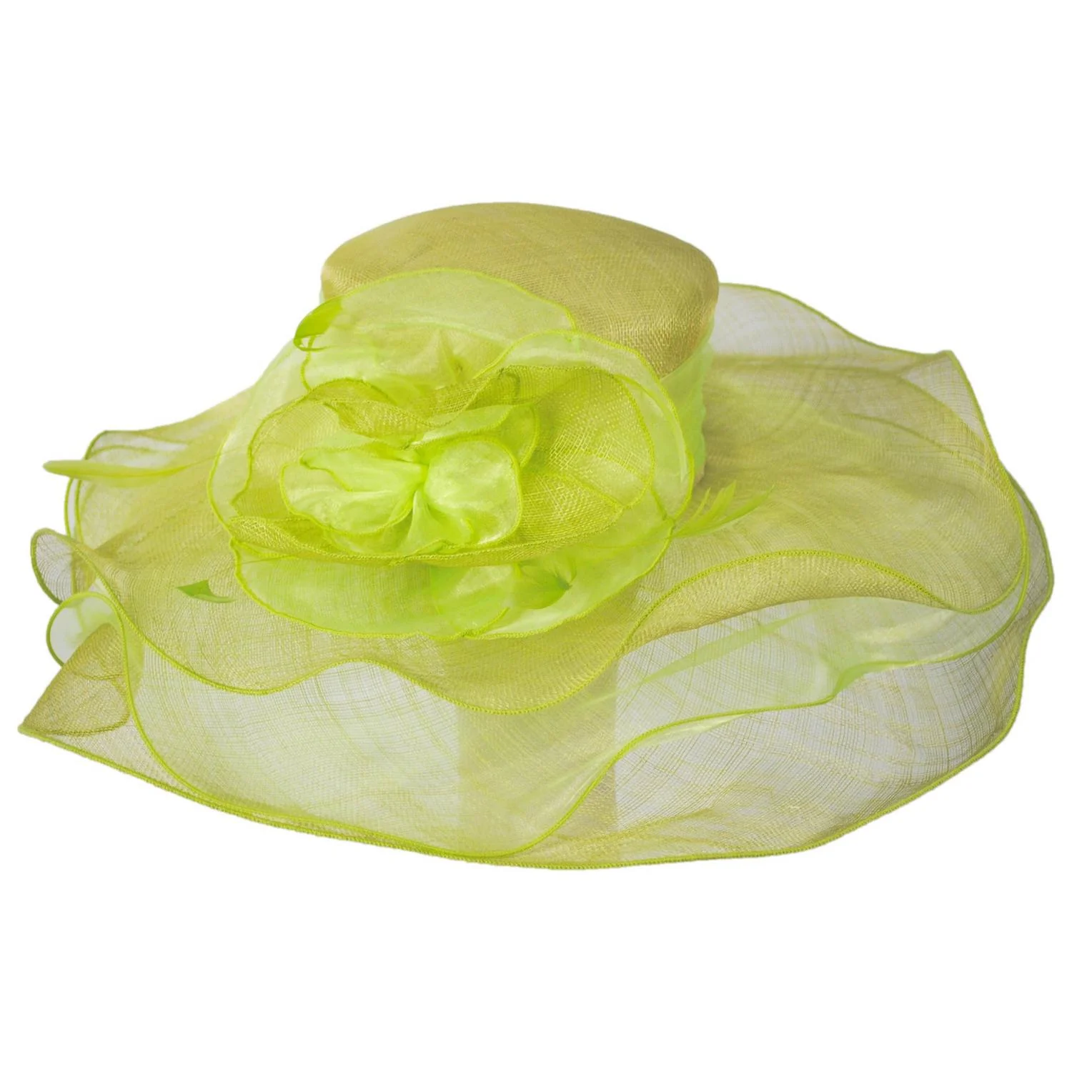 Organza Flower Triple Layer Sinamay Straw Boater Dress Hat - Image 9