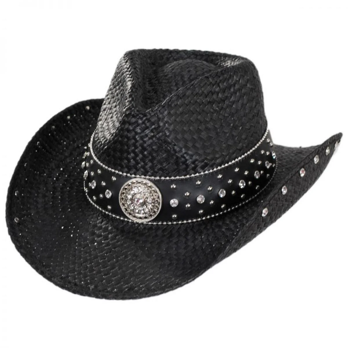Rhinestone Raffia Straw Western Hat