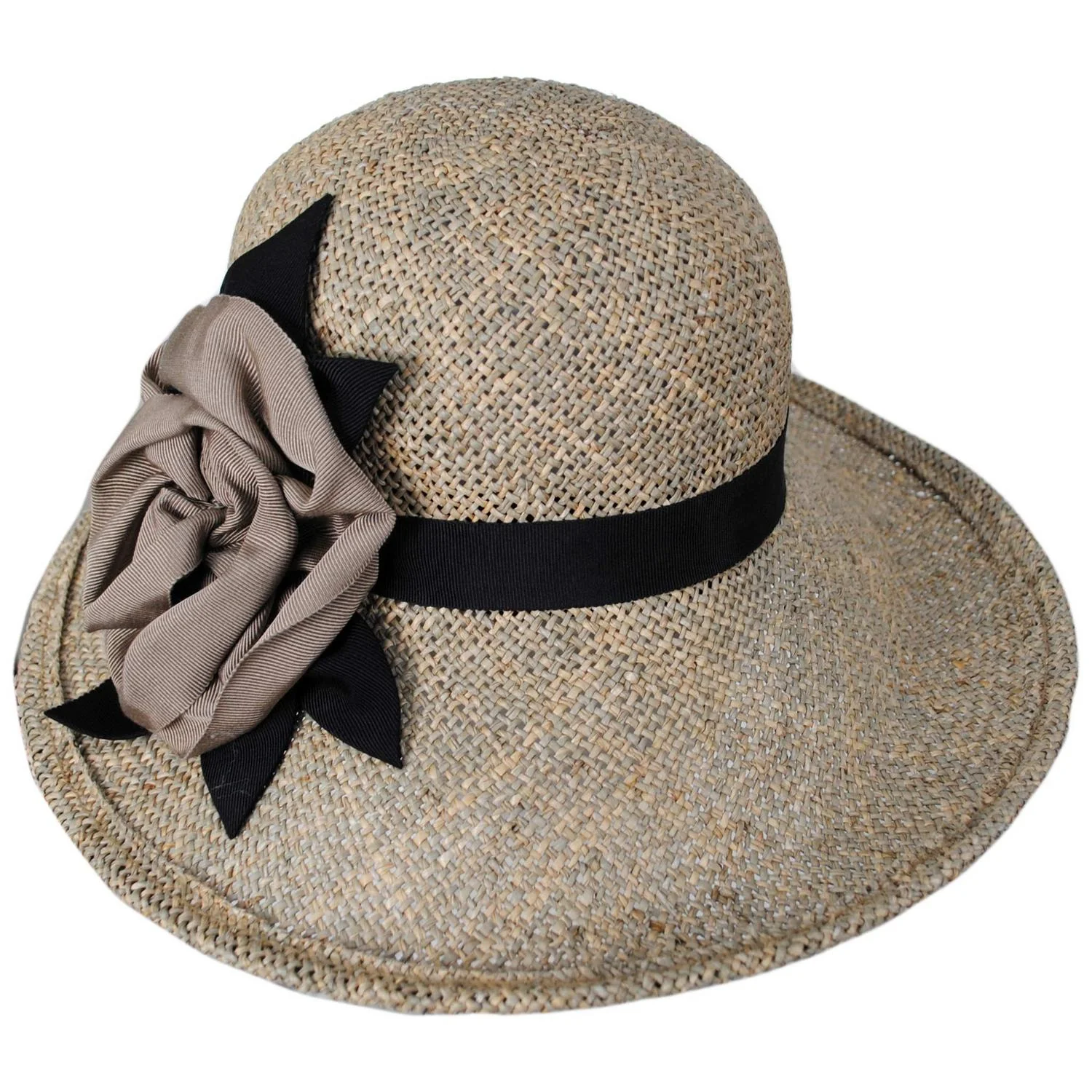 Ribbon Rosette Seagrass Straw Sun Hat