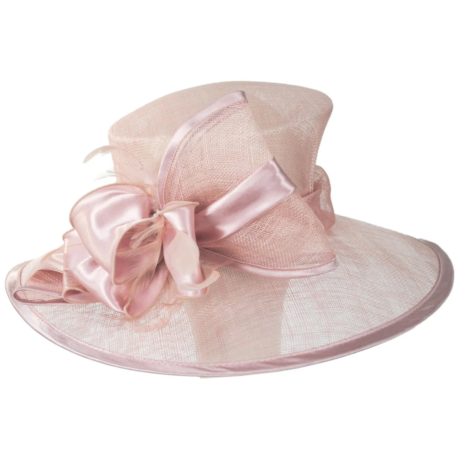 Satin Bow Sinamay Straw Boater Dress Hat
