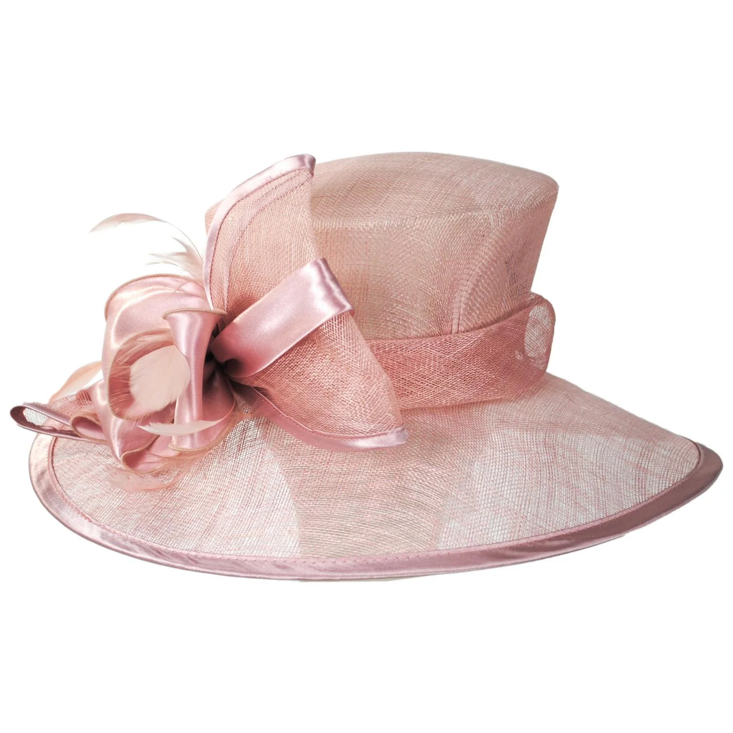 Satin Bow Sinamay Straw Boater Dress Hat - Image 2