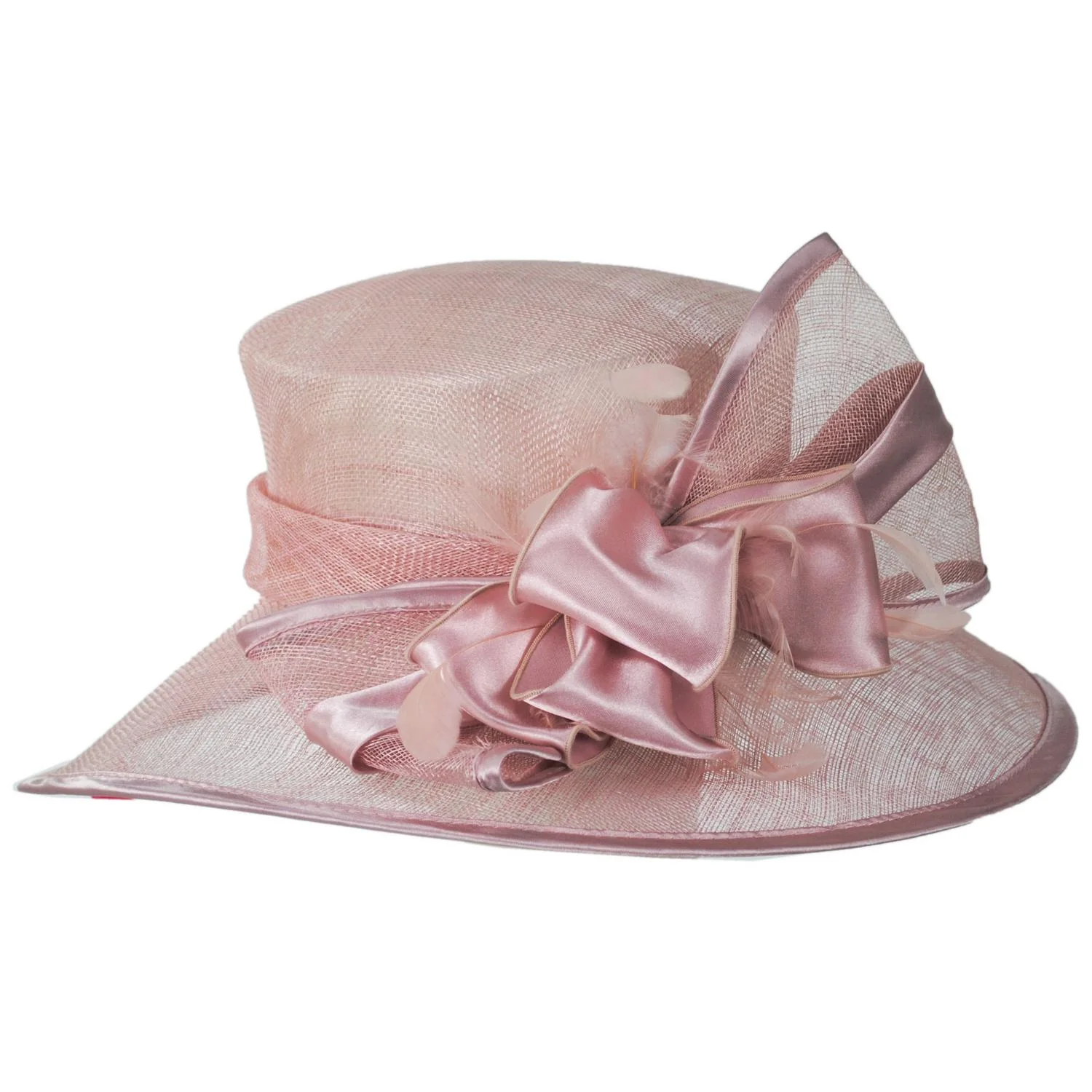 Satin Bow Sinamay Straw Boater Dress Hat - Image 3