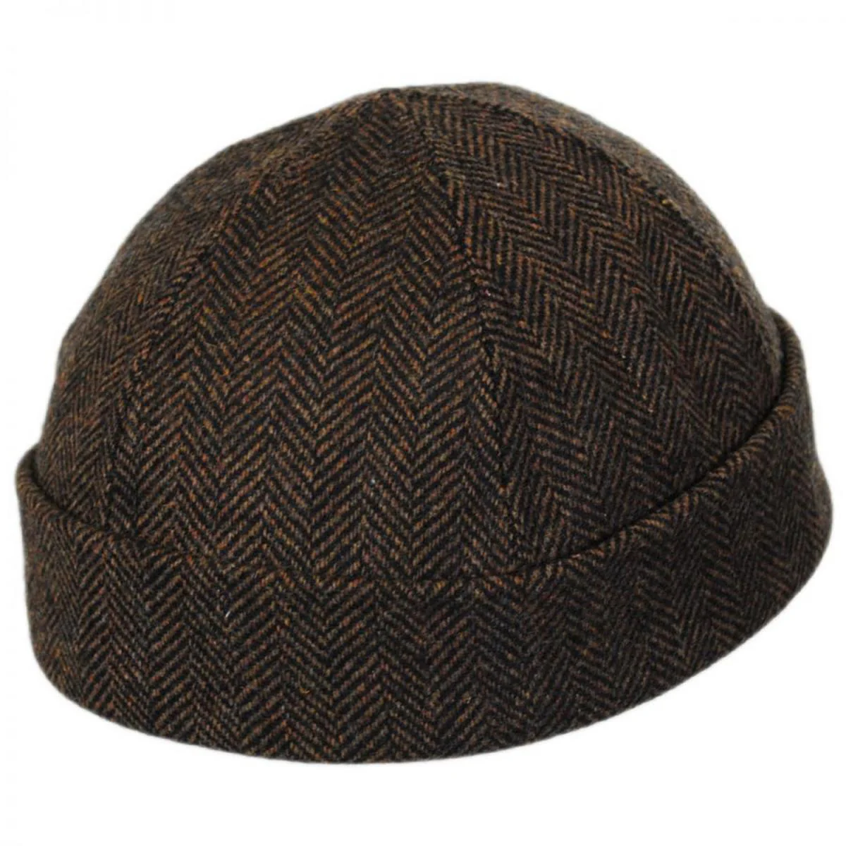 Six Panel Herringbone Wool Skull Cap Beanie Hat