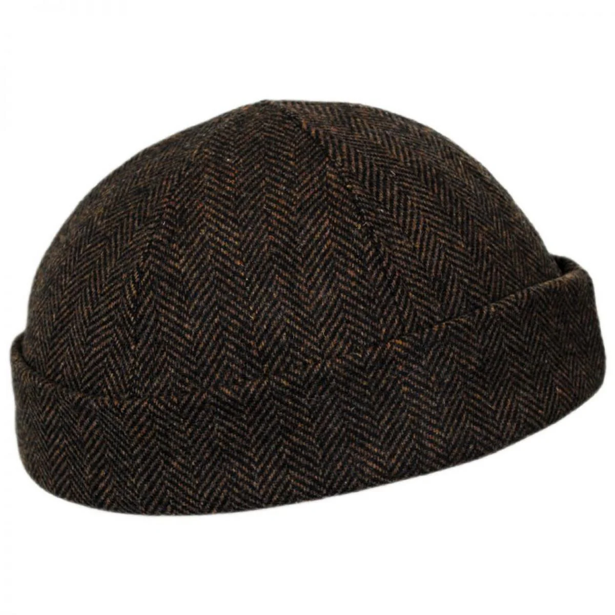 Six Panel Herringbone Wool Skull Cap Beanie Hat - Image 2