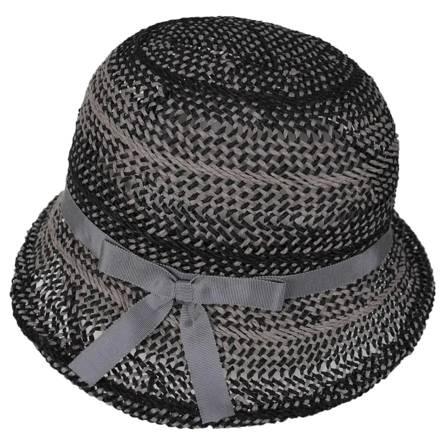 Two Tone Twisted Toyo Straw Profile Cloche Hat - Image 11