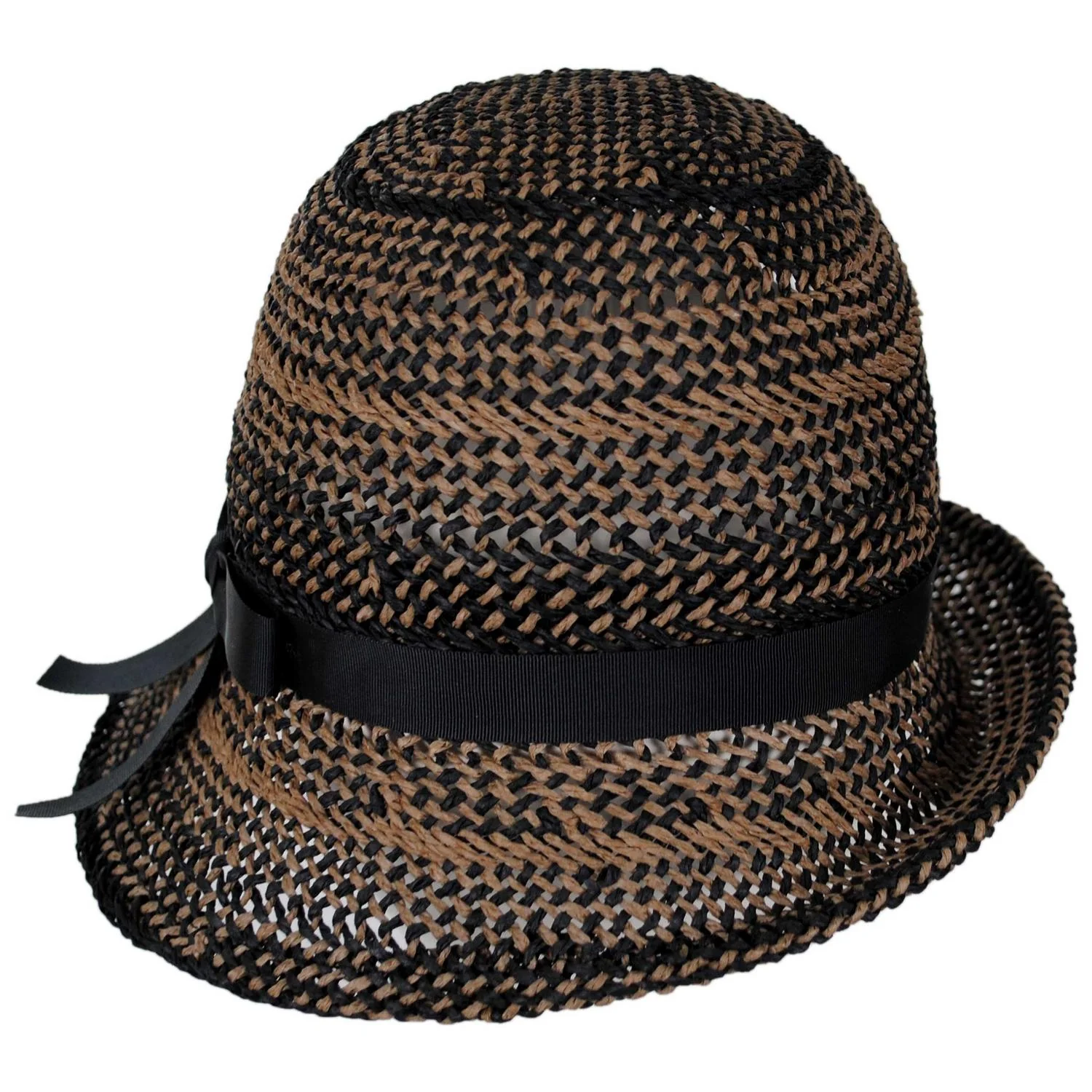 Two Tone Twisted Toyo Straw Profile Cloche Hat - Image 6
