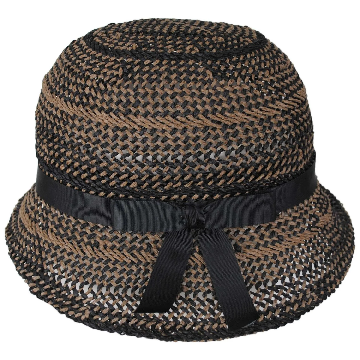 Two Tone Twisted Toyo Straw Profile Cloche Hat - Image 7