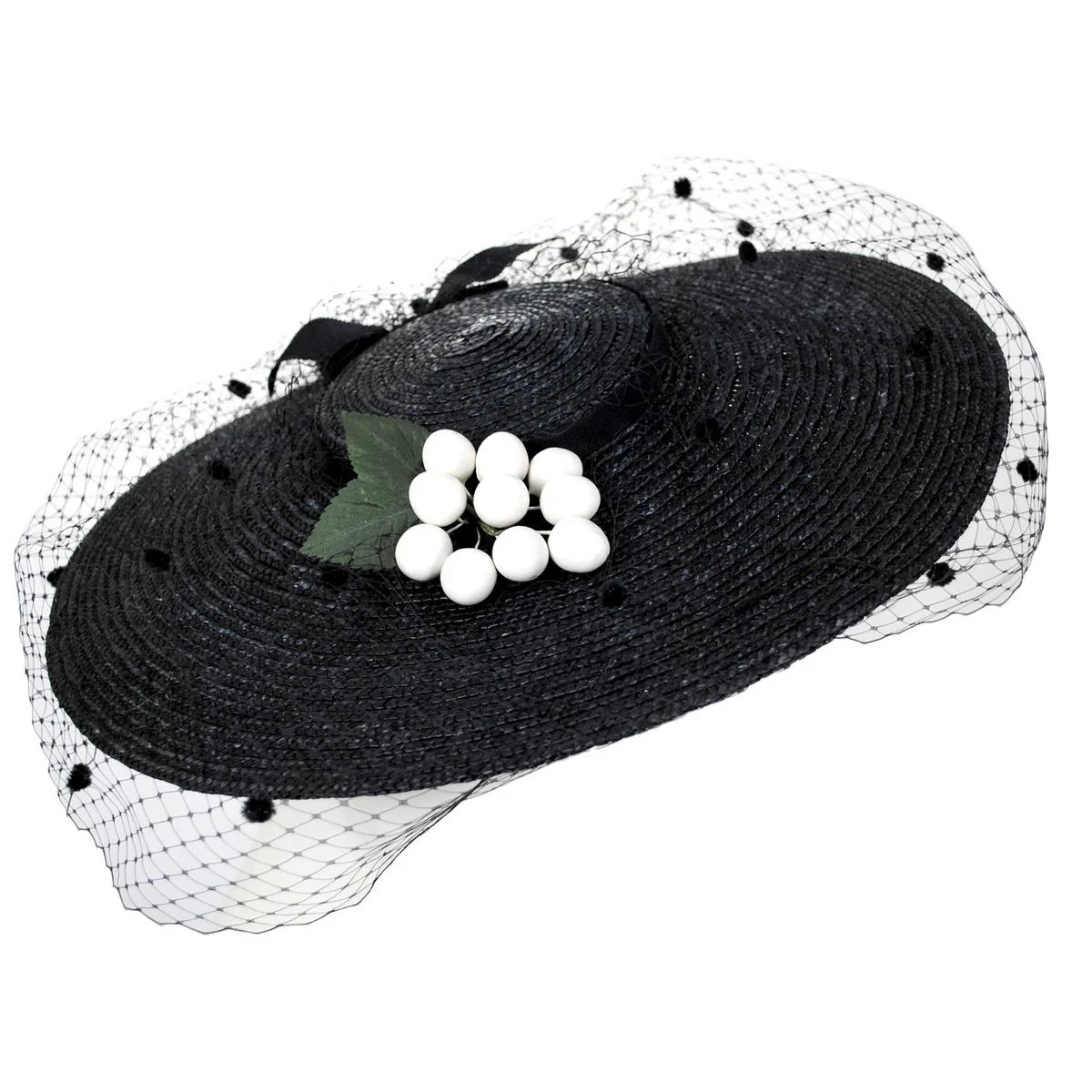 White Cherries Milan Straw Cartwheel Dress Hat