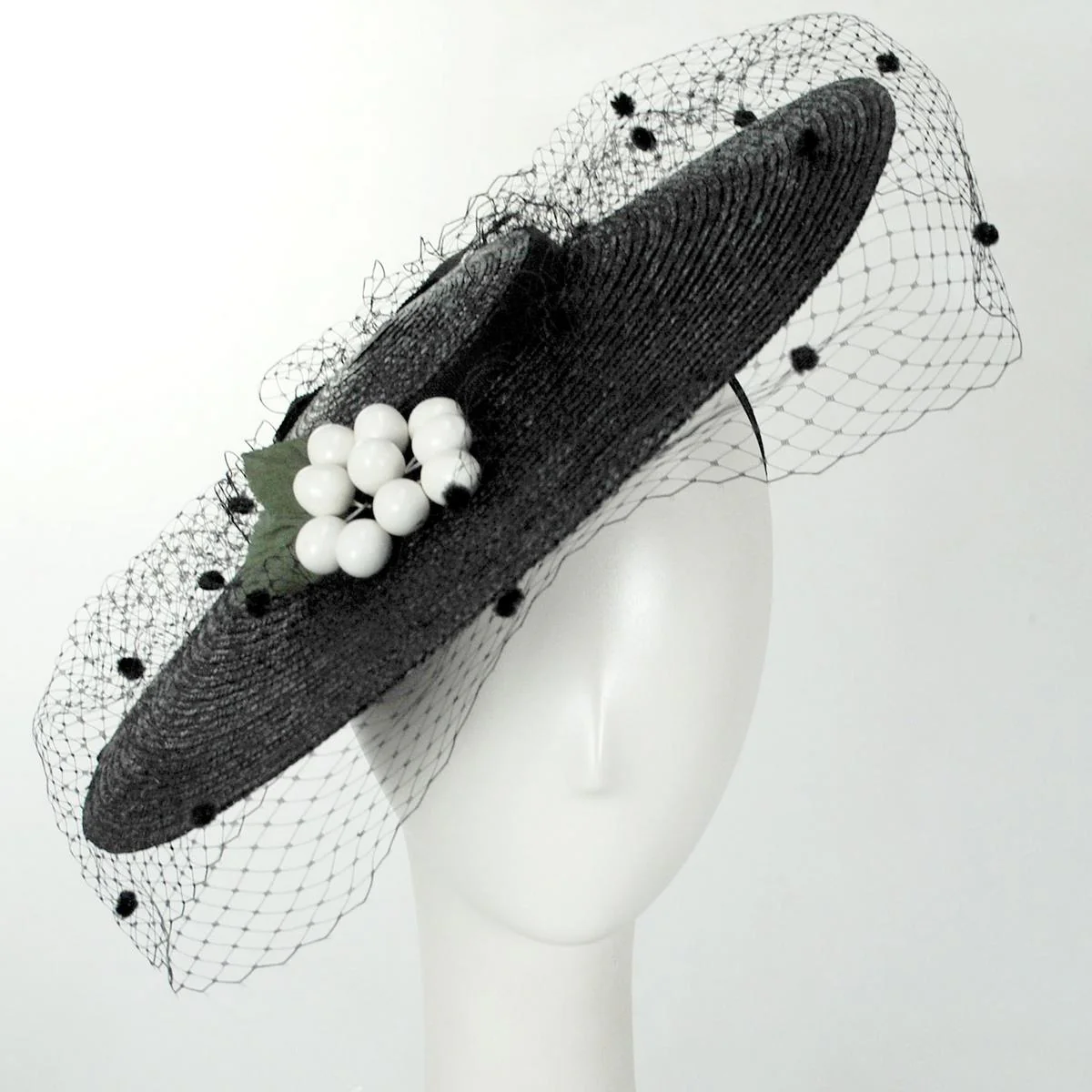 White Cherries Milan Straw Cartwheel Dress Hat - Image 2